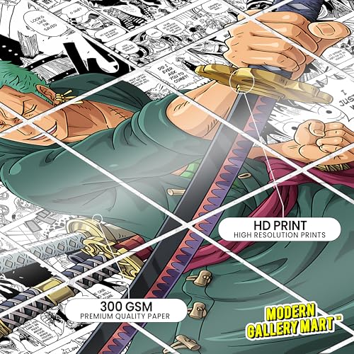Image of MODERN GALLERY MART Pack of 20 One Piece Roronoa Zoro Manga Poster | A4 Size Anime Wall Art (8.3 x 11.7 inch) | Manga Posters with Glue Dots | Anime Poster for Bedroom, Living Room, Office
