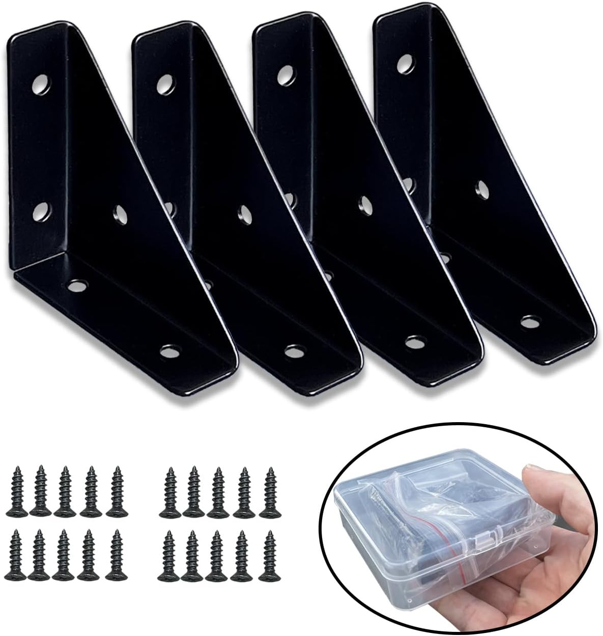 Maezar Angle Corner Bracket, Corner Braces for Wood, Metal Corner Brace, 4pcs 2.6" X 2.6" Triangle Corner Shelf Bracket for Bed Frame Desk Drawer Chair Table Bookcase Wardrobe Cabinet-Black