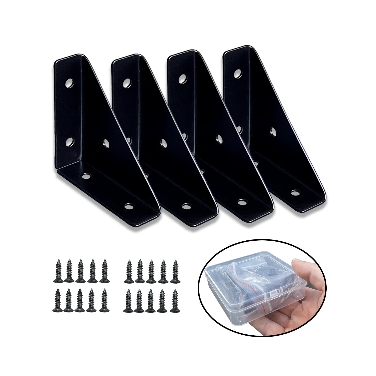 Maezar Angle Corner Bracket, Corner Braces for Wood, Metal Corner Brace, 4pcs 2.6" X 2.6" Triangle Corner Shelf Bracket for Bed Frame Desk Drawer Chair Table Bookcase Wardrobe Cabinet-Black