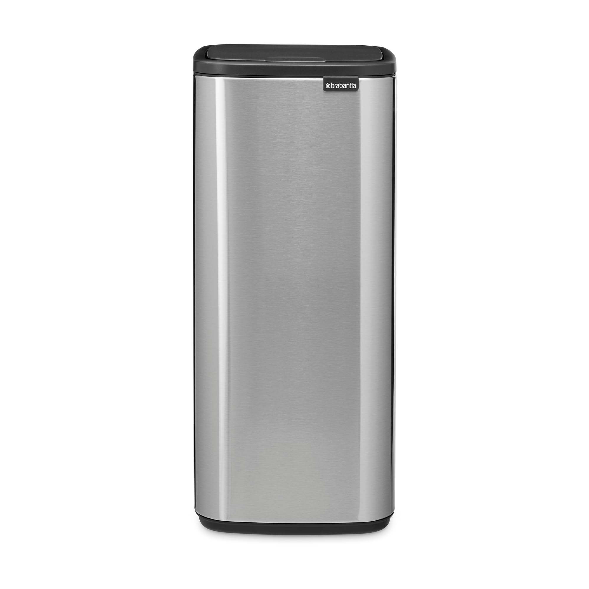 Brabantia Bo Touch Cubo de basura 30L (Plateado mate), cubo basura reciclaje rectangular y compacto, con sistema de abertura Soft-Touch, papelera cocina con cubo extraíble, incluye bolsas PerfectFit