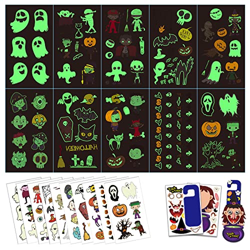 Halloween Tattoo Set Halloween Glow In The Dark Tattoo Stickers DIY Hexe Türanhänger Halloween Deko für Erwachsene Kinder Halloween Party Cover
