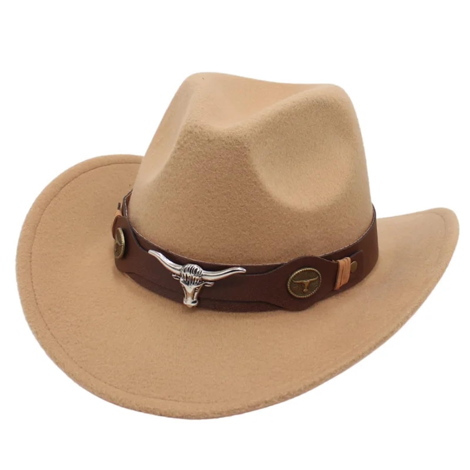 vrfvsdasAAS Cowboy Hat Cowboy Hat Ladies Hat Roll Brim Cowgirl Cap Jazz Fedora Hats Felt Cap(Beige)