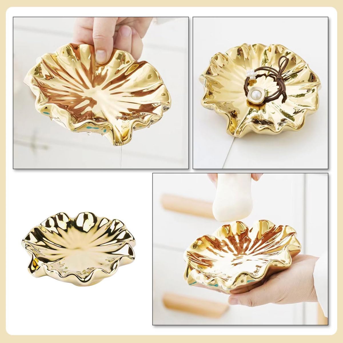 Ceramic Soap Dish Holder with Draining Tray Gold Electroplated Bathroom Soap Holder Nordic Style for Wash Table and Shower Use