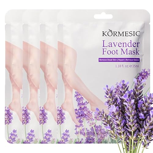 4-Pack Foot Peel Mask, Lavender Hydrating Foot Mask for Baby Soft Skin - Remove Dead Skin, Dry, Cracked Feet & Callus, Foot Spa, Nourishing Formula with Soothing Lavender