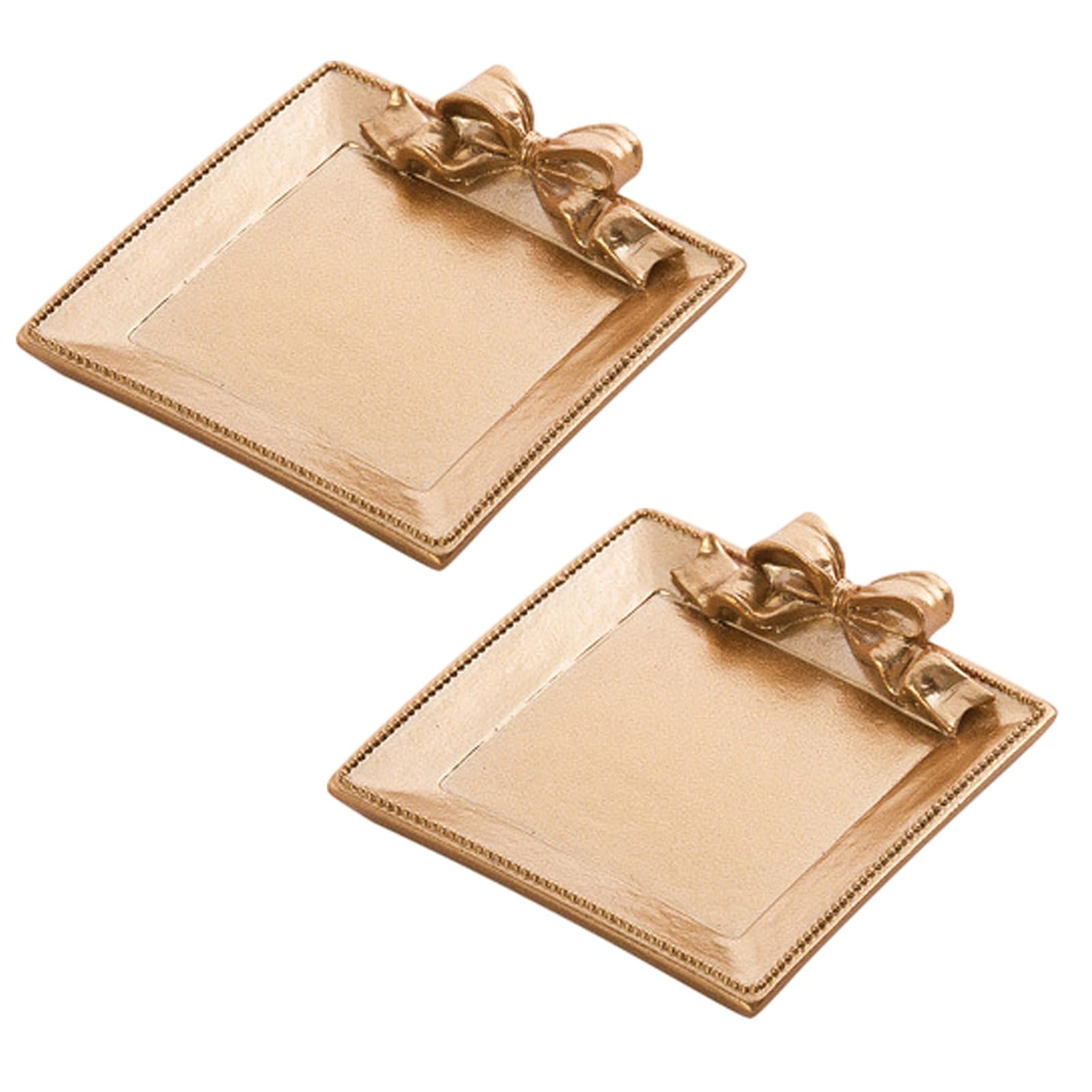 Glifora Decorative Bow Resin Jewellery Tray - Matte Gold Ring Dish, Trinket Holder, Vintage Style Storage Organiser for Rings, Earrings, Necklaces, Hairpins - Gift