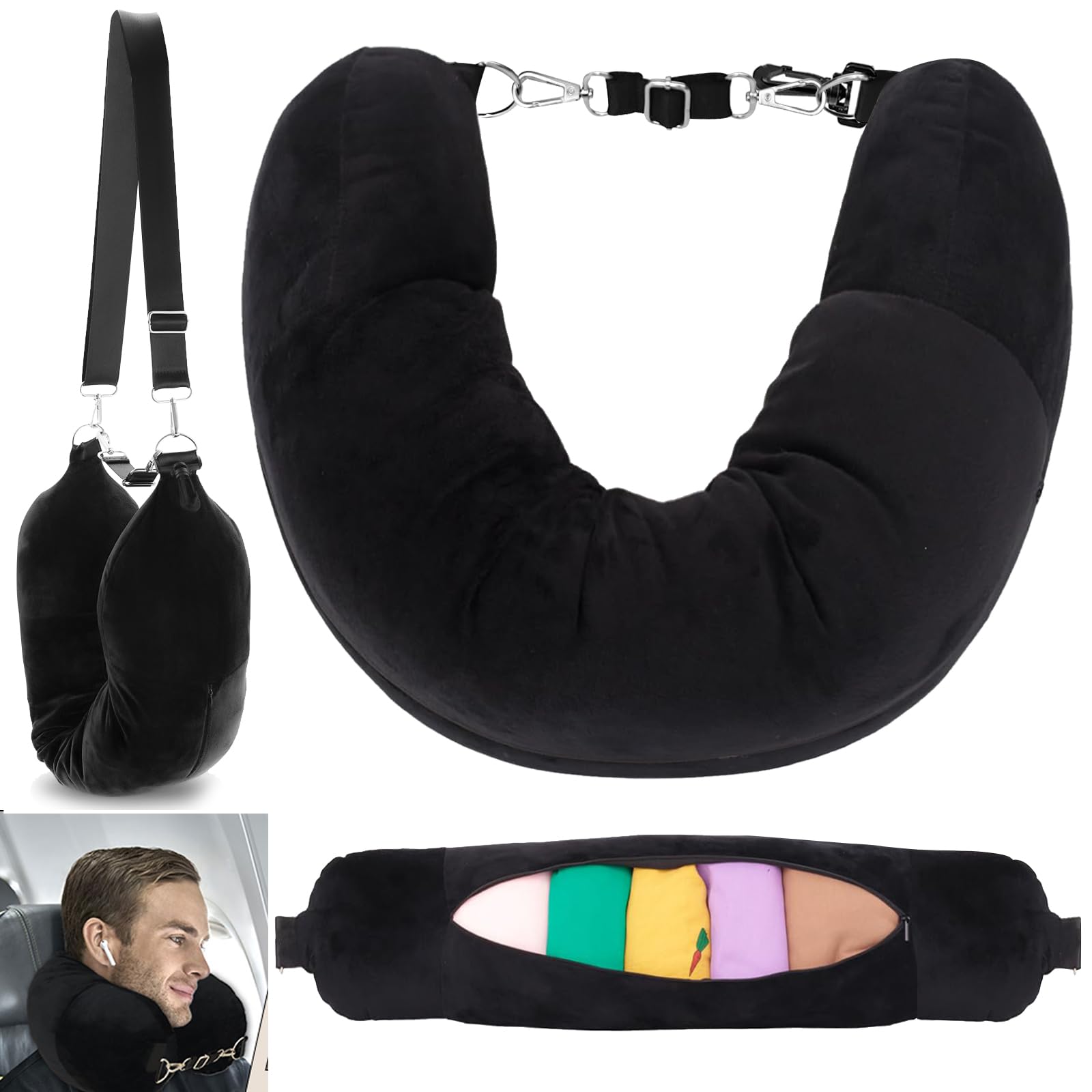 BUOAZR BUOAZR Almohada de Viaje Rellenable, Cojín Cervical de Viaje Rellenable, Cojín para Cuello de Avión, Almohada de Viaje Multifuncional en Forma de U para Viajar en Coche o Vuelo (sin Relleno)