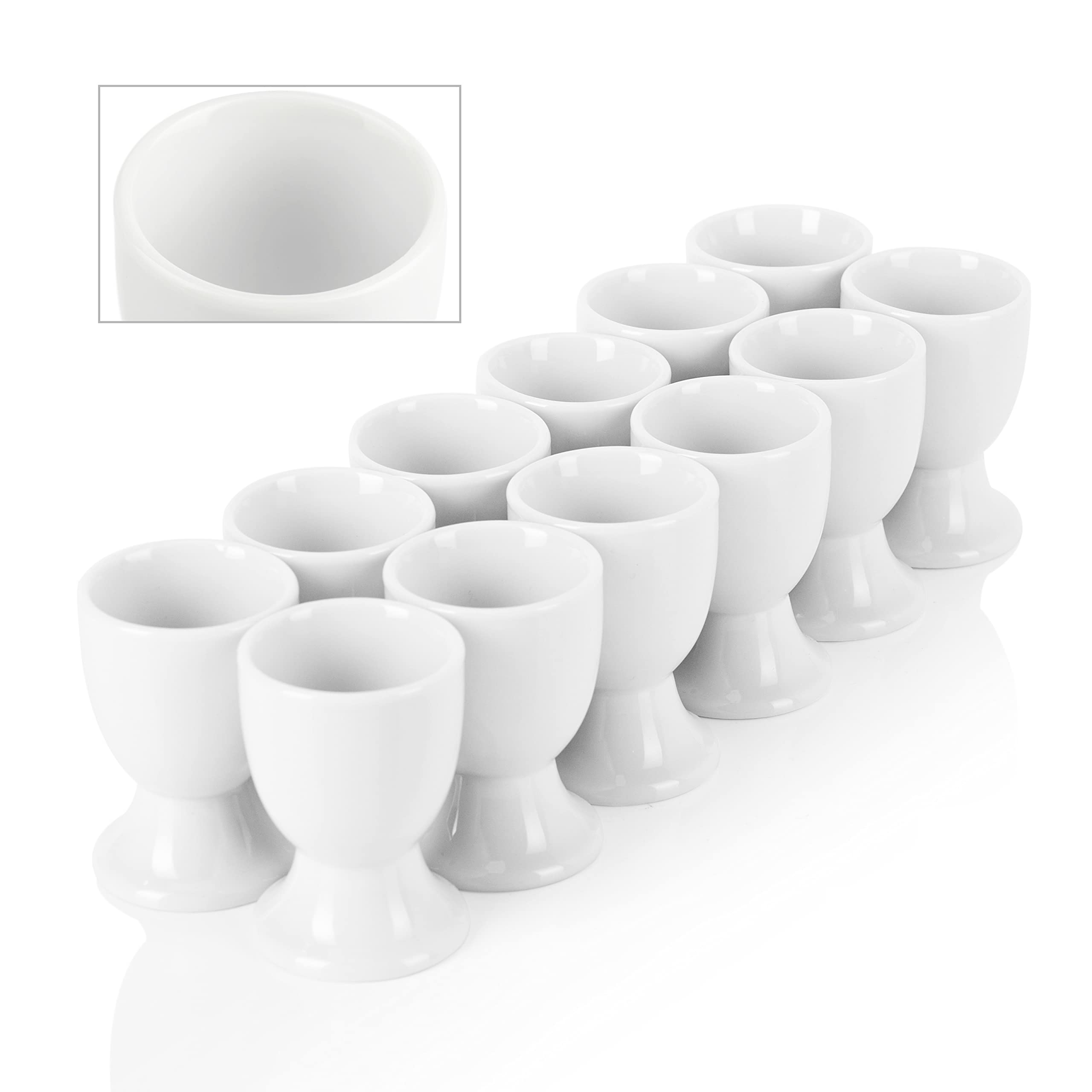MALACASA Juego de 12 Hueveras de Cerámica, 4,8 x 6,6cm Hueveras para Huevos Cocidos, Hueveras de Porcelana Blanca, Soporte para Huevos Apilable para Huevos Duros y Pasados por Agua