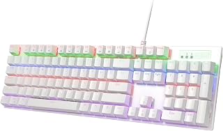 HUO JI ゲーミングキーボード 有線 赤軸 フルサイズ テンキ…