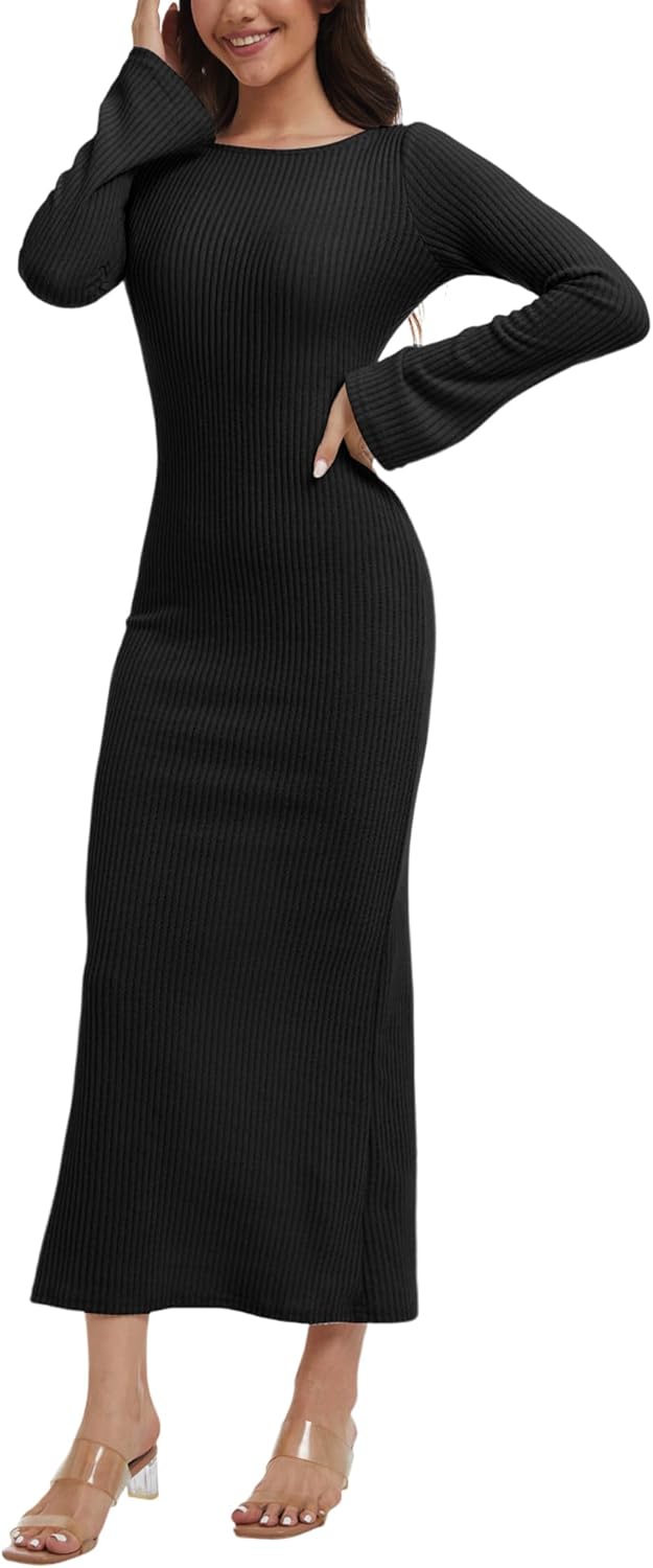 Women Maxi Sweater Dresses Bodycon Long Ribbed Knit Dress Crew Neck Long Sleeves Slim 2025 Trendy Winter Outfit - Image 4