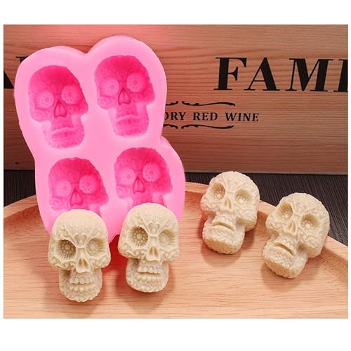 Cestony Halloween 2Pcs 4 Cavity Skull Chocolate Silicone Molds For Diy Cake Fondant Biscuit Cookies Soap Sugar Pudding Chocolate Hard Candies Dessert Candle Decor #TOP3