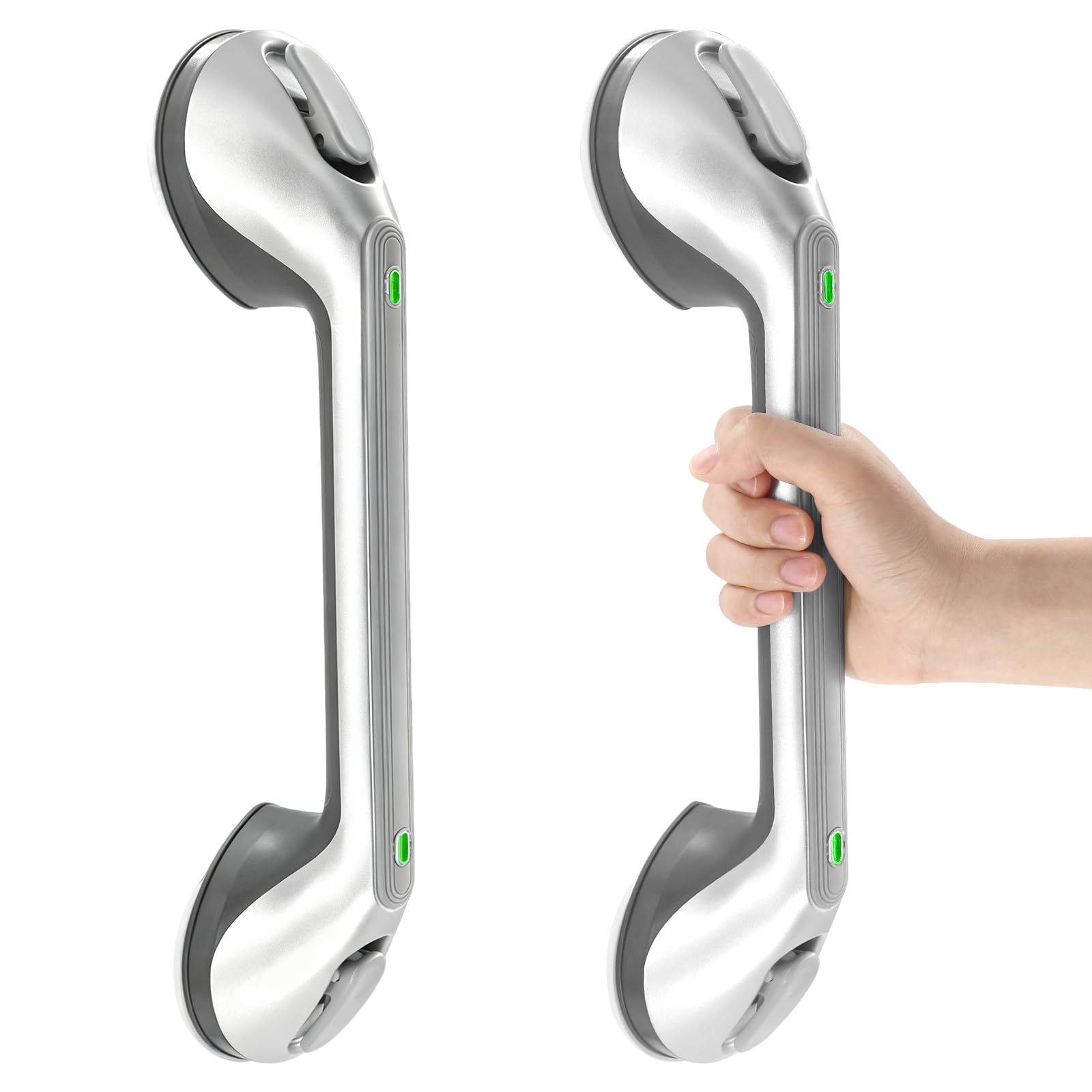 Newthinking Silver Long Suction Grab Rails For Bathroom, 16Inch Suction Shower Handle With Indicator, Portable Suction Safety Grab Handle Mobility Aids For Elderly Disabled (2, )