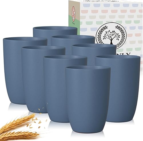 Homienly Vasos de paja de trigo, 8 vasos reutilizables, 20 onzas, azul marino, sin BPA, aptos para lavavajillas, microondas, premium, duraderos, disponible en Yaxa Costa Rica