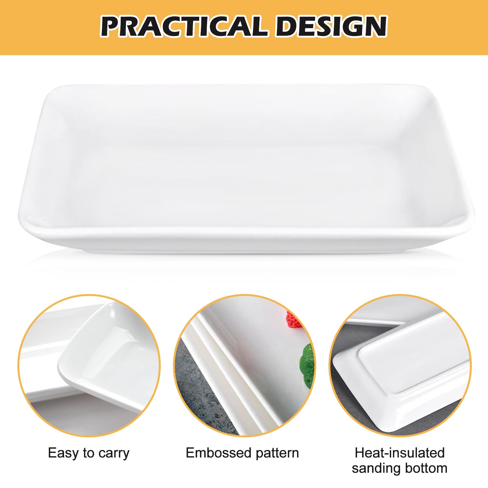 Juego de 6 Platos Rectangulares, 13.5 * 22.5cm Platos de Vajillas, Platos de Porcela para Buffets, Postres, Pasteles, Aperitivos y Entradas, Blanco