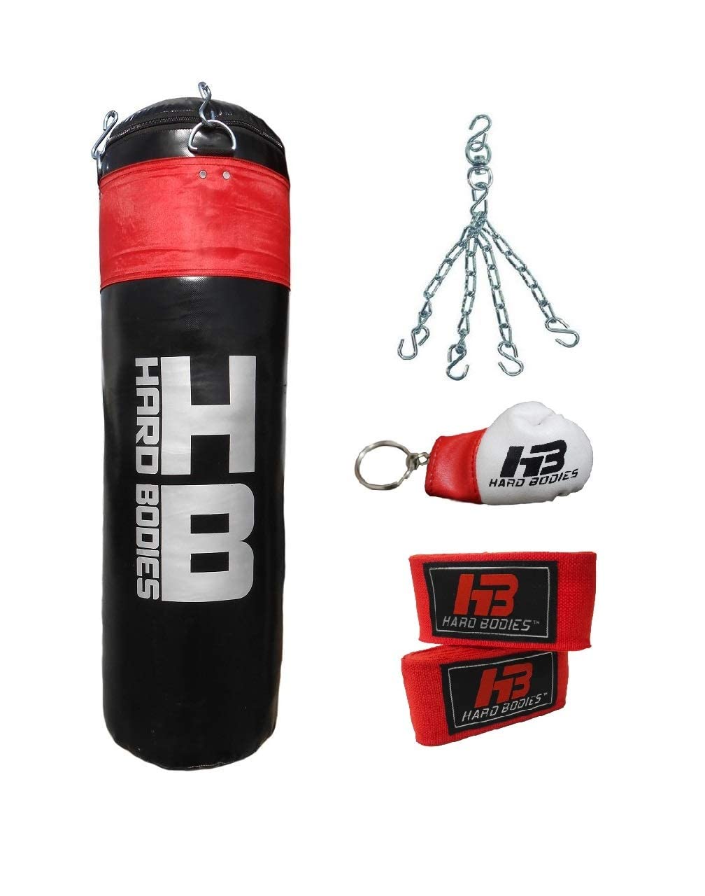 Hard Bodies Professional Synthetic Leather Filled Punching Bag for Boxing, Kick Boxing, Muay Thai Along with Hanging Chain, Hand Wraps & Key Chain (Pro Black & Red, 5 Feet)-image-30