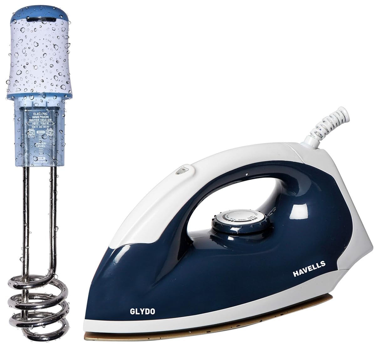 Buy Havells Glydo 1000 watt Dry Iron With American Heritage Non Stick Sole  Plate (Charcoal Blue) u0026 Havells Water Proof Immersion Water Heater HB 15  1500 Watt (White Blue) Online at Low