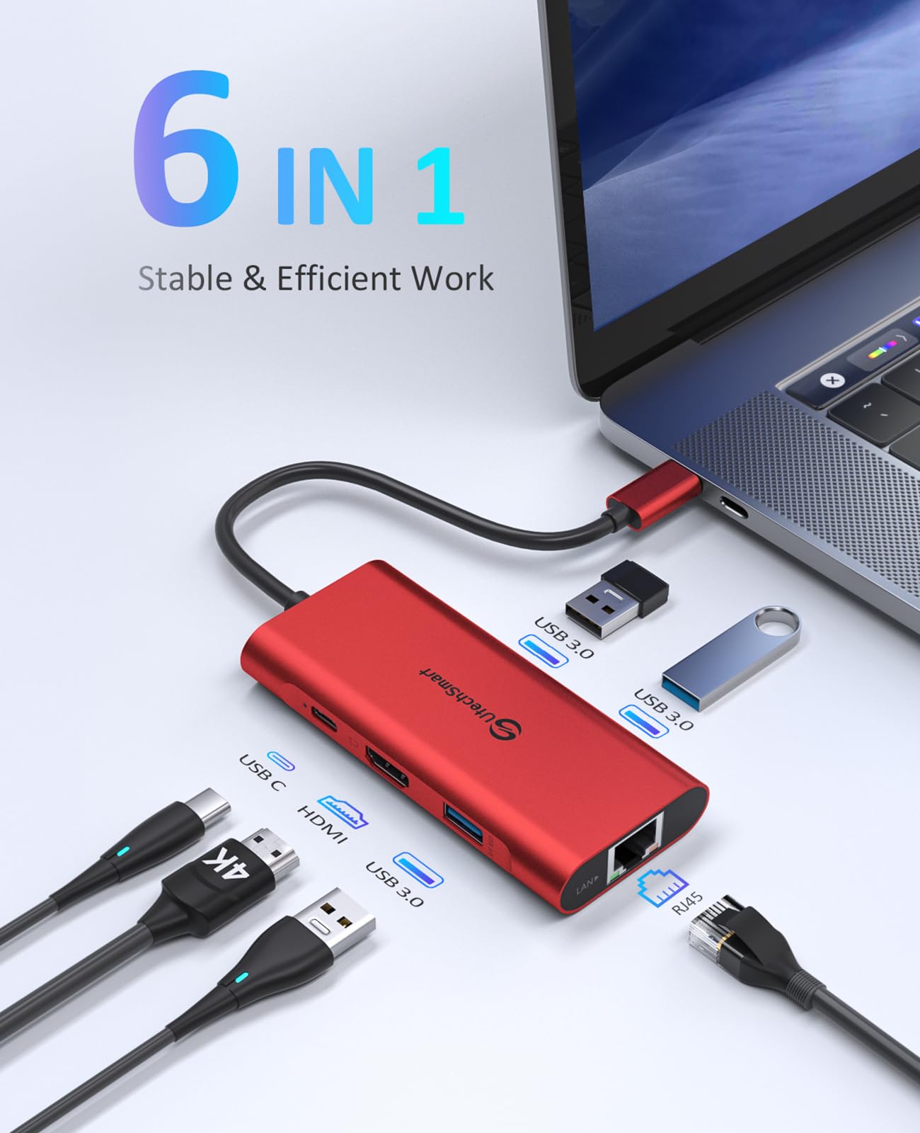 USB C HUB, Docking Station 6 in 1 with USB 3.0 Port, USB-C Port/PD, 4K HDMI and SD/TF Card Reader, USB C Adapter Compatible with MacBook Pro/Air Laptops and Other Type-C Devices