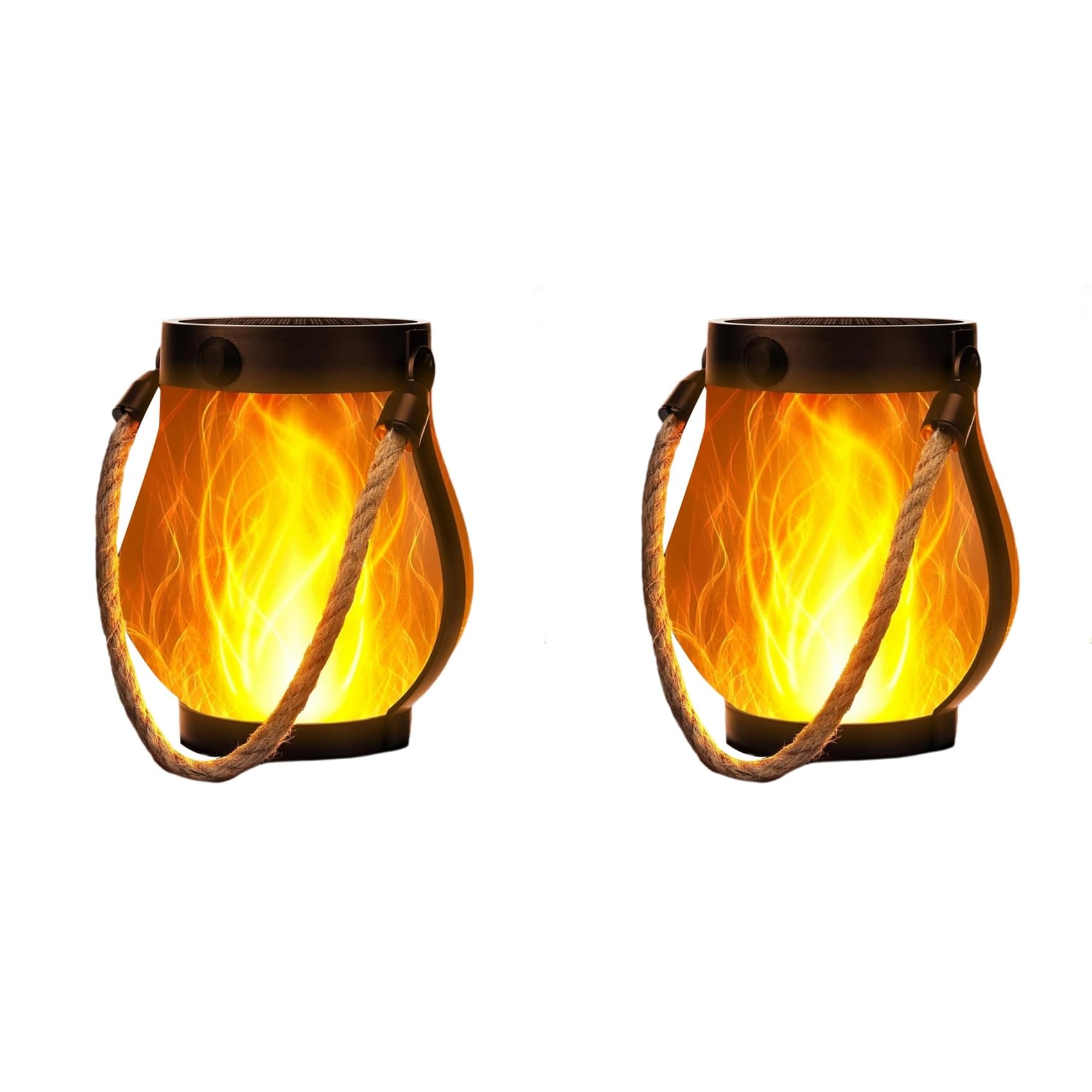 Vjsujehgy 2X Outdoor Lanterns Flickering Flame Garden Lights with Dual Charging USB & Solar Outdoor Waterproof Hanging Lantern
