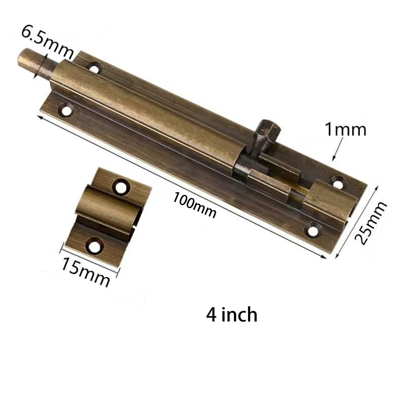 Leliafleury Door Bolt Lock 4 Inch Brass Door Latch Barrel Sliding Bolt Solid Security Lock Latch for Bathroom Bedroom Shed (Bronze) - Image 4