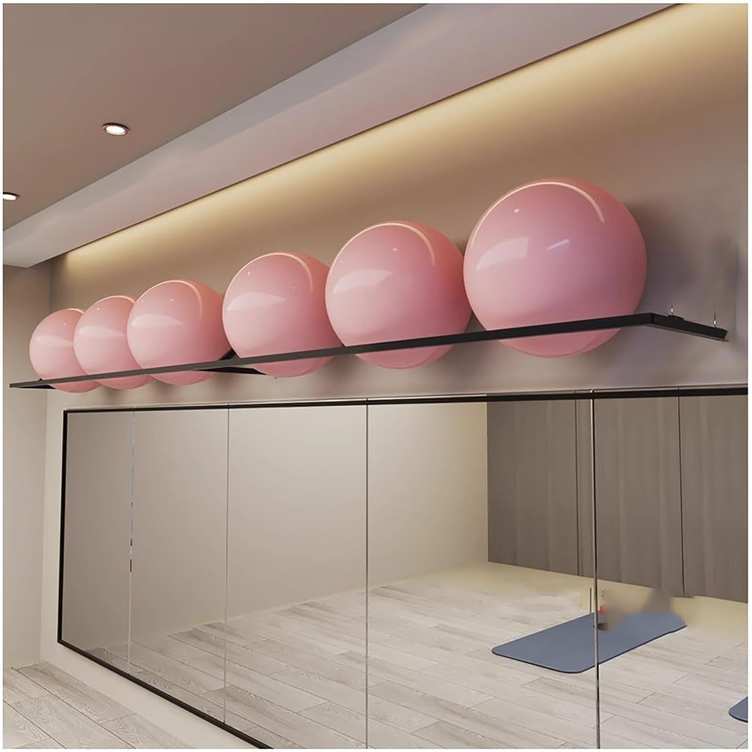 SRNSAEB Wall Mounted Yoga/Medicine/Stability/Exercise Ball Storage Rack, Adjustable Heavy Duty Exercise Ball Holder, 97inch/ 245cm Length Fitness Club Sports Ball Organizer