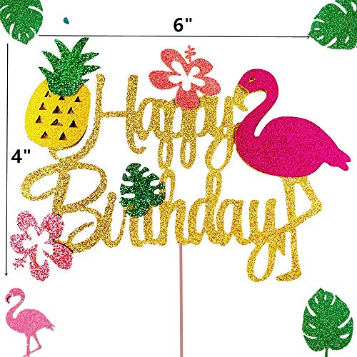 Laventy Glitter Flamingo Cake Toppers Flamingo Happy Birthday Cake Decoration Tropical Hawaiian Luau Themed Party Supplies #TOP1
