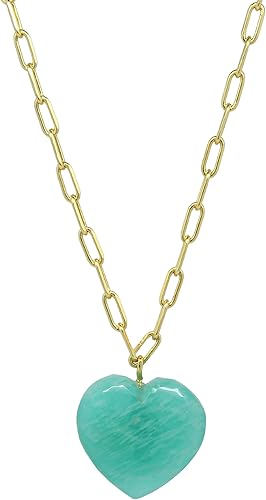 Gempires Natural Tiendaite Heart Pendant Necklace, 20 mm Heart Gemstone With 18 + 2 Inch Adjustable Paper Clip Chain, Gift for Her (Tiendaite