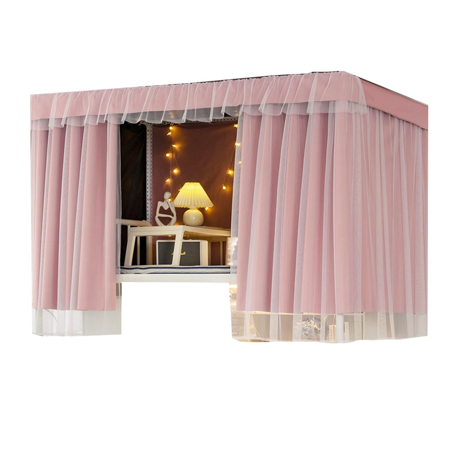 Cortinas opacas para litera superior con cierre total rosa de 1.5m para colegios