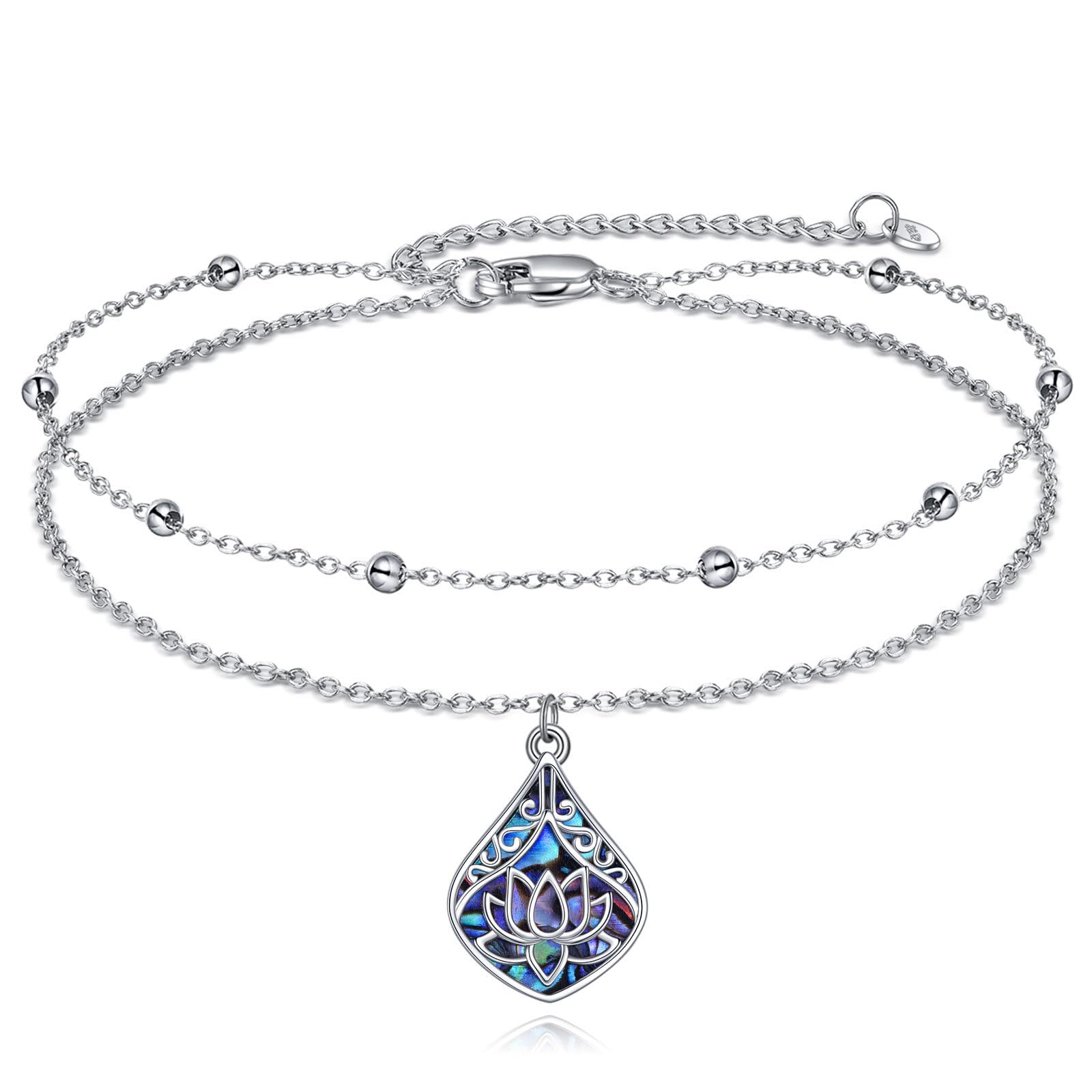 POPLYKE 925 Sterling Silver Double Layered Chain Evil Eye Daisy Sunflower Butterfly Anklets for Women Holiday Beach Crystal Ankle Bracelet Dainty Evil Eye Jewelry