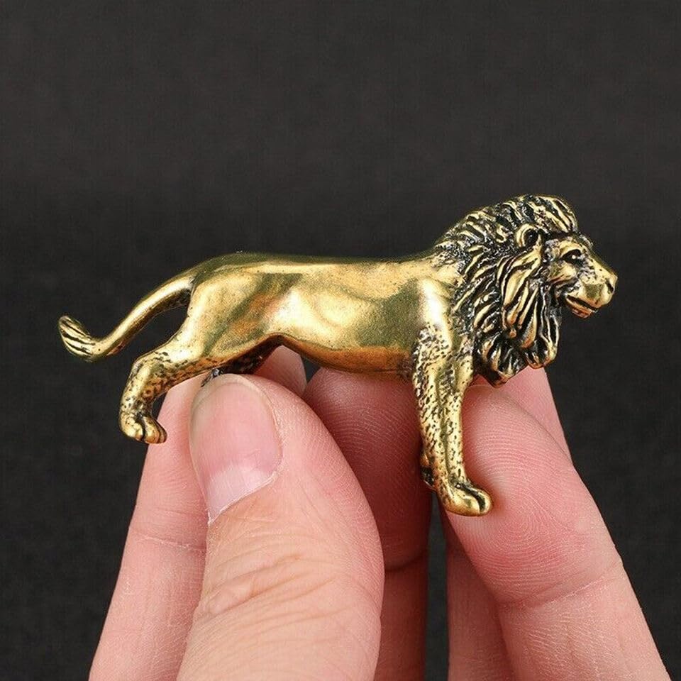Figura decorativa de metal de latón pequeño en forma de león miniatura 3