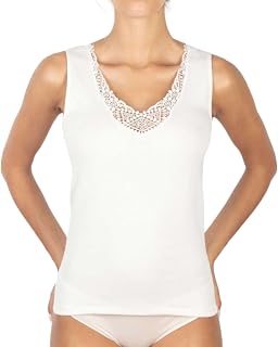 Camiseta interior de mujer de hombro ancho con encaje, camiseta de lana de algodón, camiseta térmica para mujer, ideal para temporada de invierno, de 3 a 8, fabricada en Italia