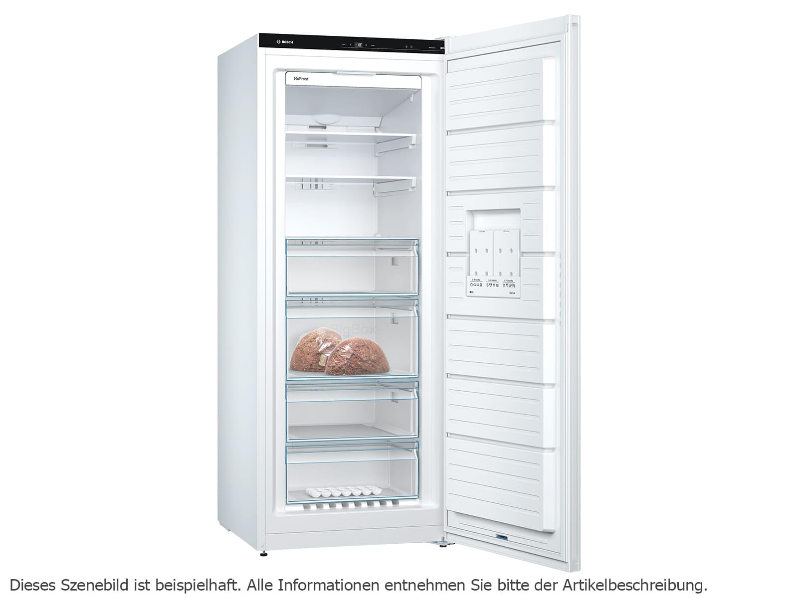 Bosch GSN54UWDP, Serie 6, Gefrierschrank, 176 x 70 cm, 328 L, noFrost, Big Box-Schublade für Gefriergut, flexibler Gefrierraum mit Vario Zone, Konstante Temperatur mit FreshSense, TouchControl, Weiß