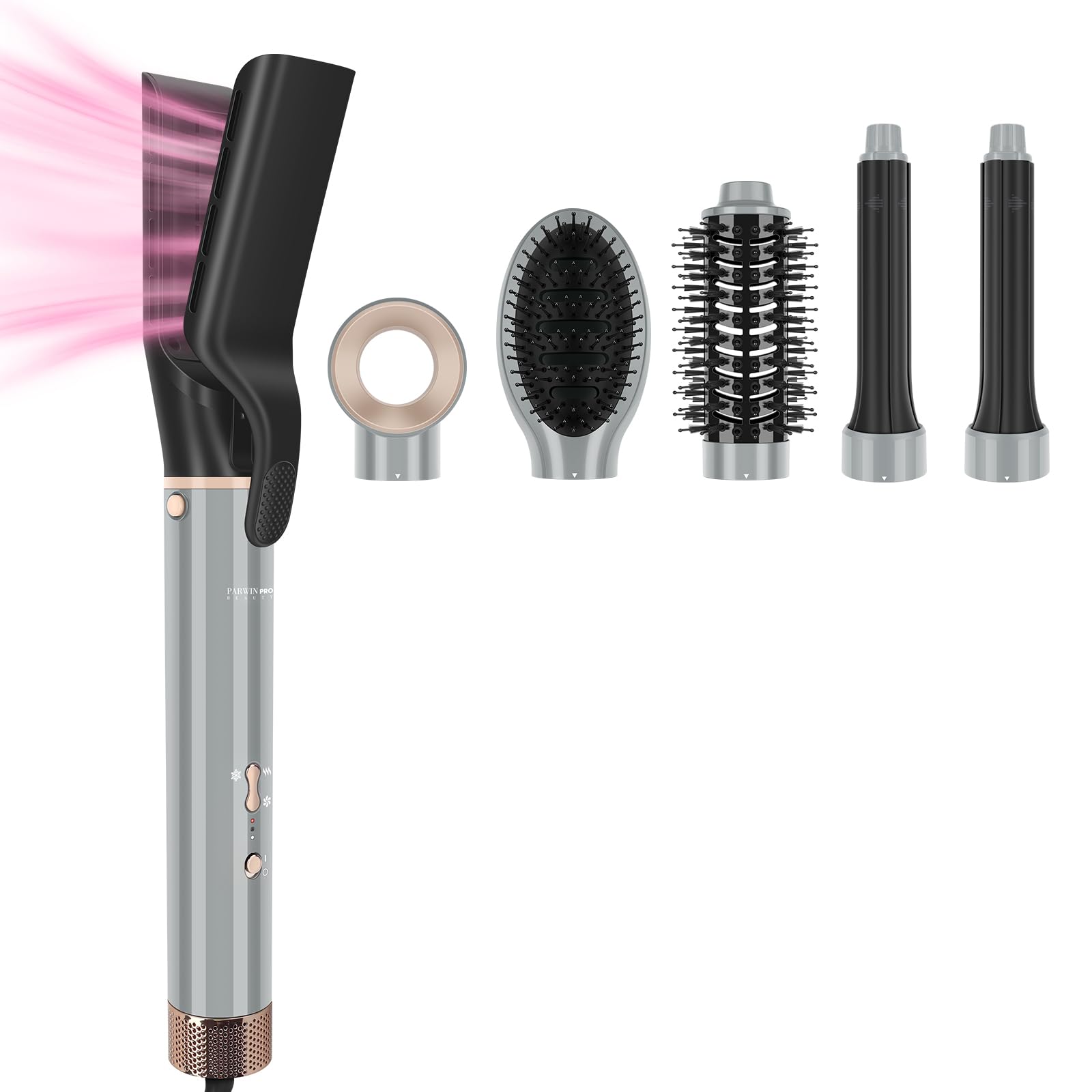 PARWIN PRO BEAUTY set di spazzole per capelli ad aria calda, 6 in 1, per asciugacapelli, set di spazzole ad aria calda, 110,000 giri/min, motore ad alta velocità