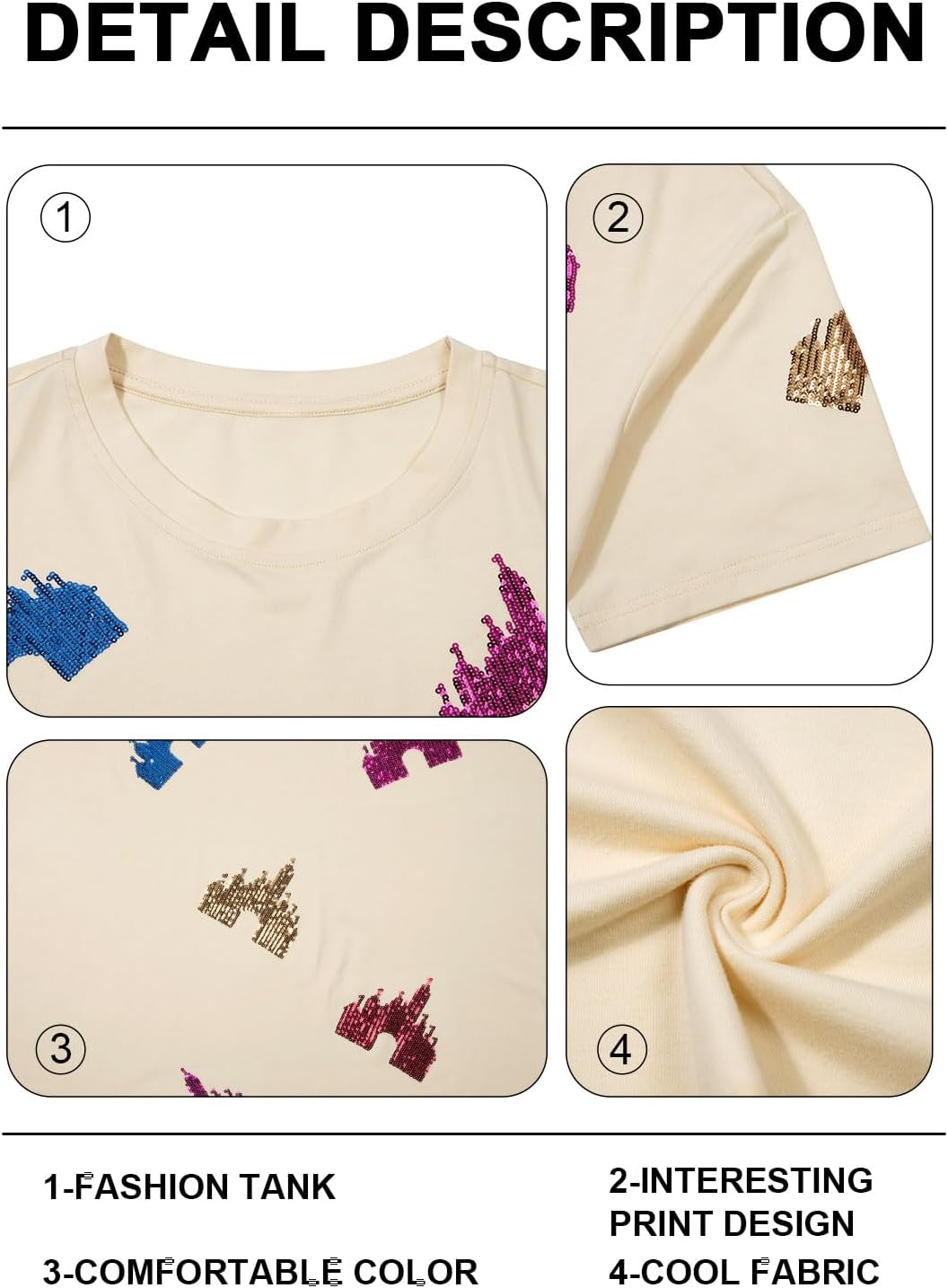 Magic Kingdom Shirts for Women Sequin Top Colorful Castle Graphic Tshirt Holiday Vacation Shirt Funny Cute Tee Tops image 5