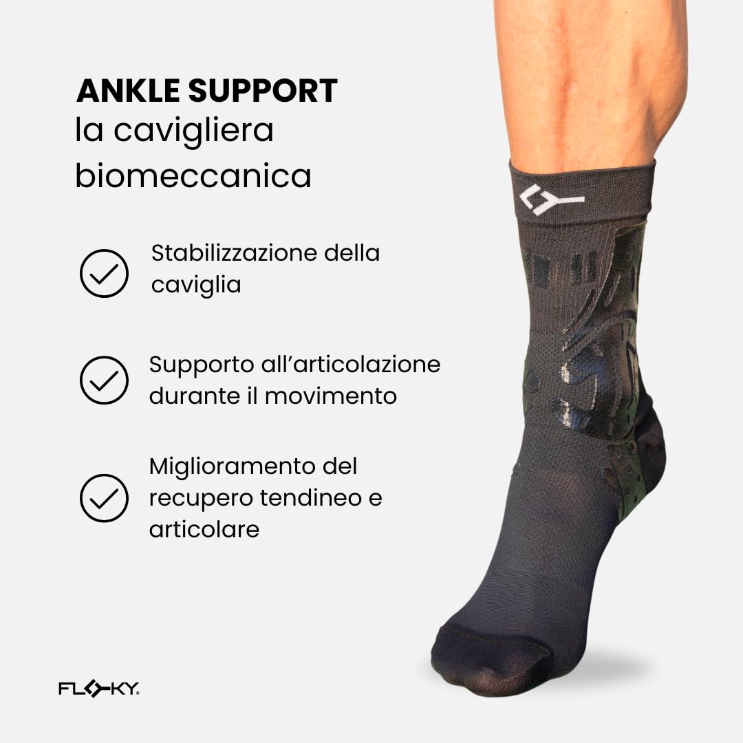 FLOKY Ankle Support Tobillera Biomecánica de Compresión Multisport Tenis Fútbol Padel Estabiliza la Articulación Con Bandas de Silicona Protege los tendones y los músculos.