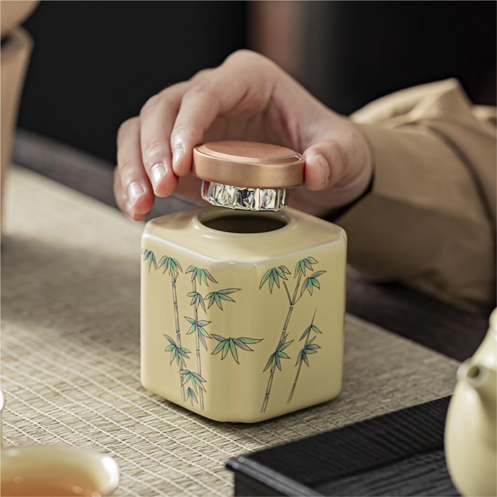 Tarros de Té Tarro de almacenamiento de té beige a granel, tarro de cerámica sellado, recipiente de almacenamiento for el hogar, tarro de almacenamiento de té, pequeño almacén de té Recipientes para G