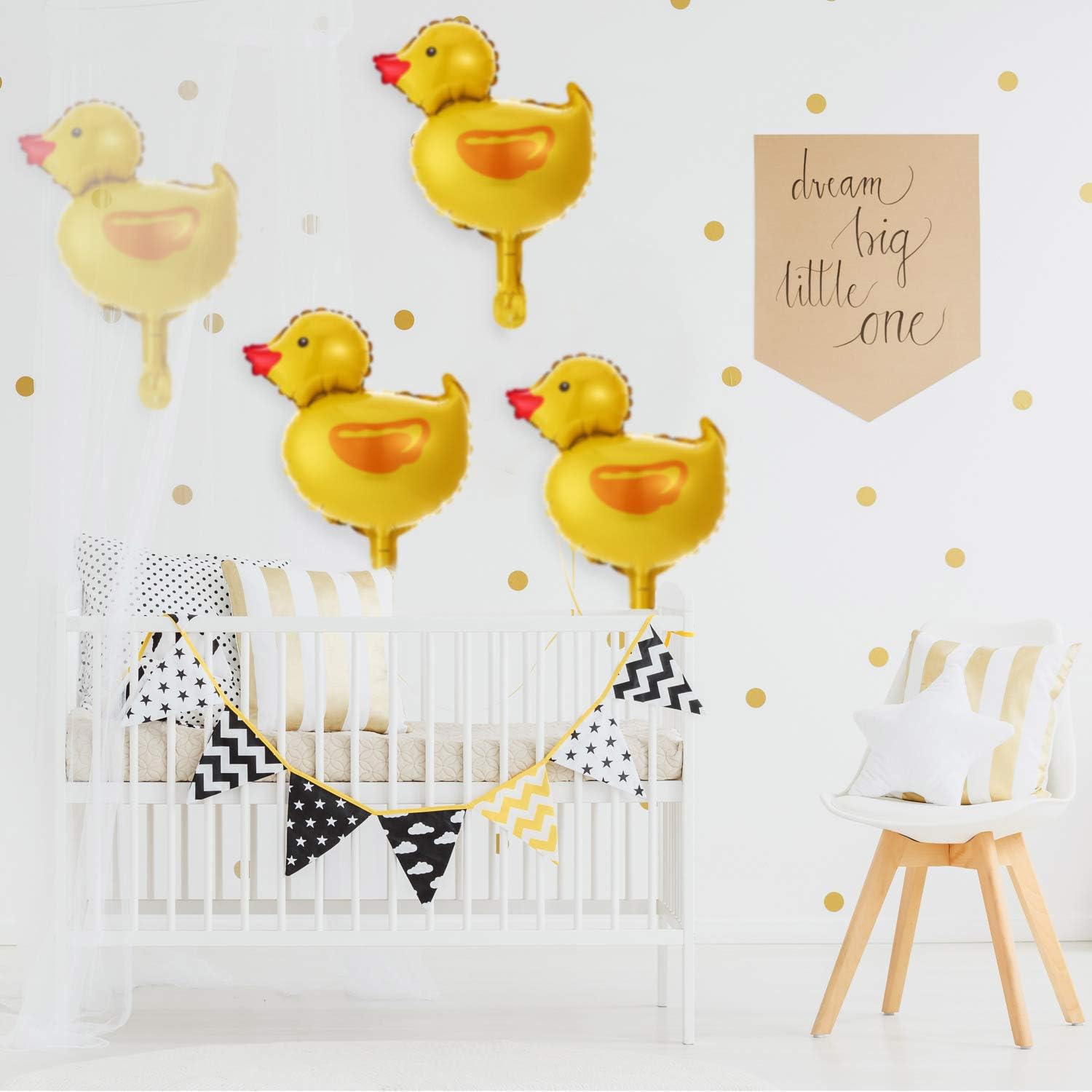 16 Pieces Mini Duck Balloon Duck Shape Foil Balloon Farm Animal Foil Balloons with 2 Rolls Gold Ribbons for Birthday Baby Shower Party Decoration