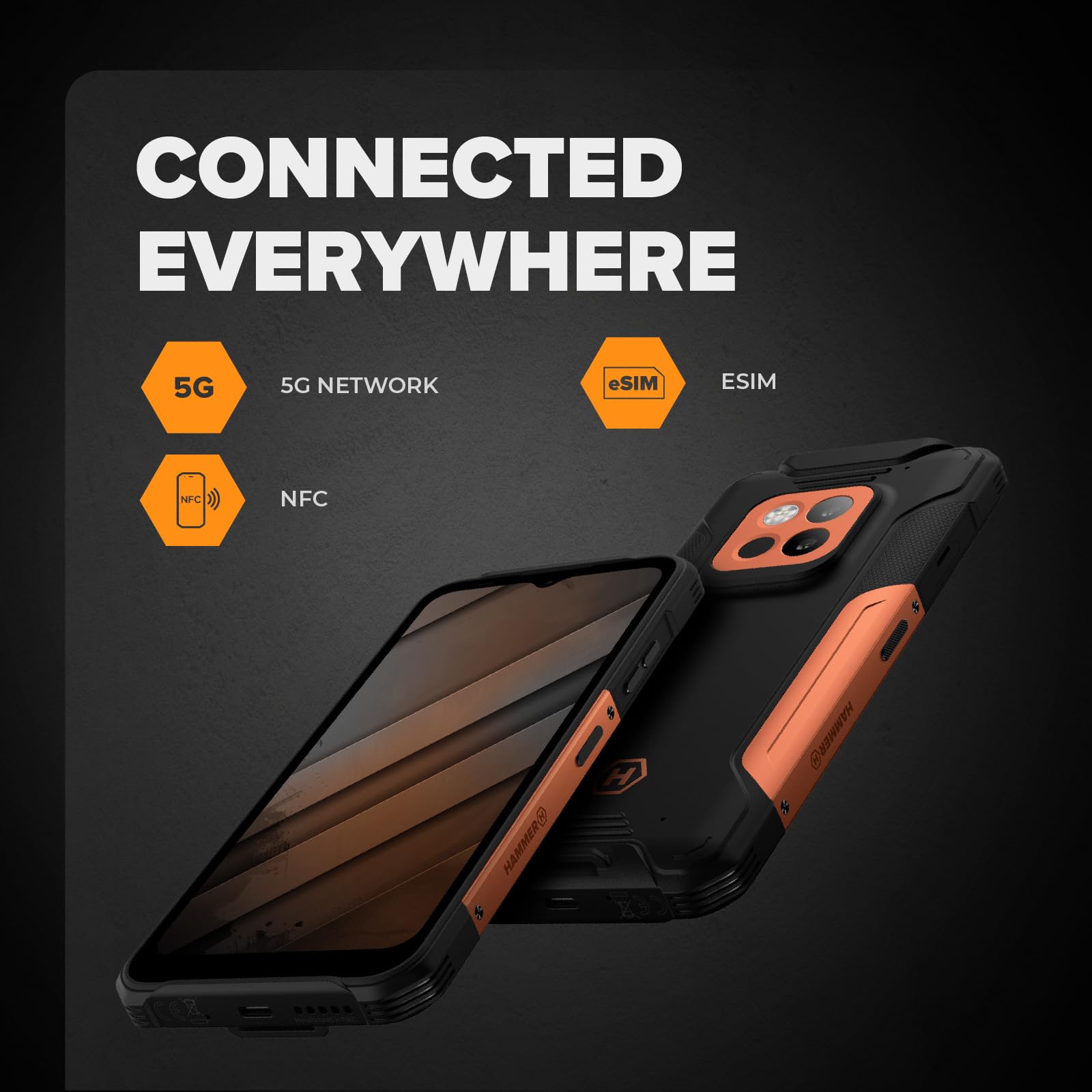 Hammer Construction 2 Thermal smartphone ultra-robusto IP69 con termometro e telemetro laser, 8+8 GB RAM, Android 14, potente fotocamera da 108 MP, batteria 6500 mAh con funzione power bank, 256gb/1T