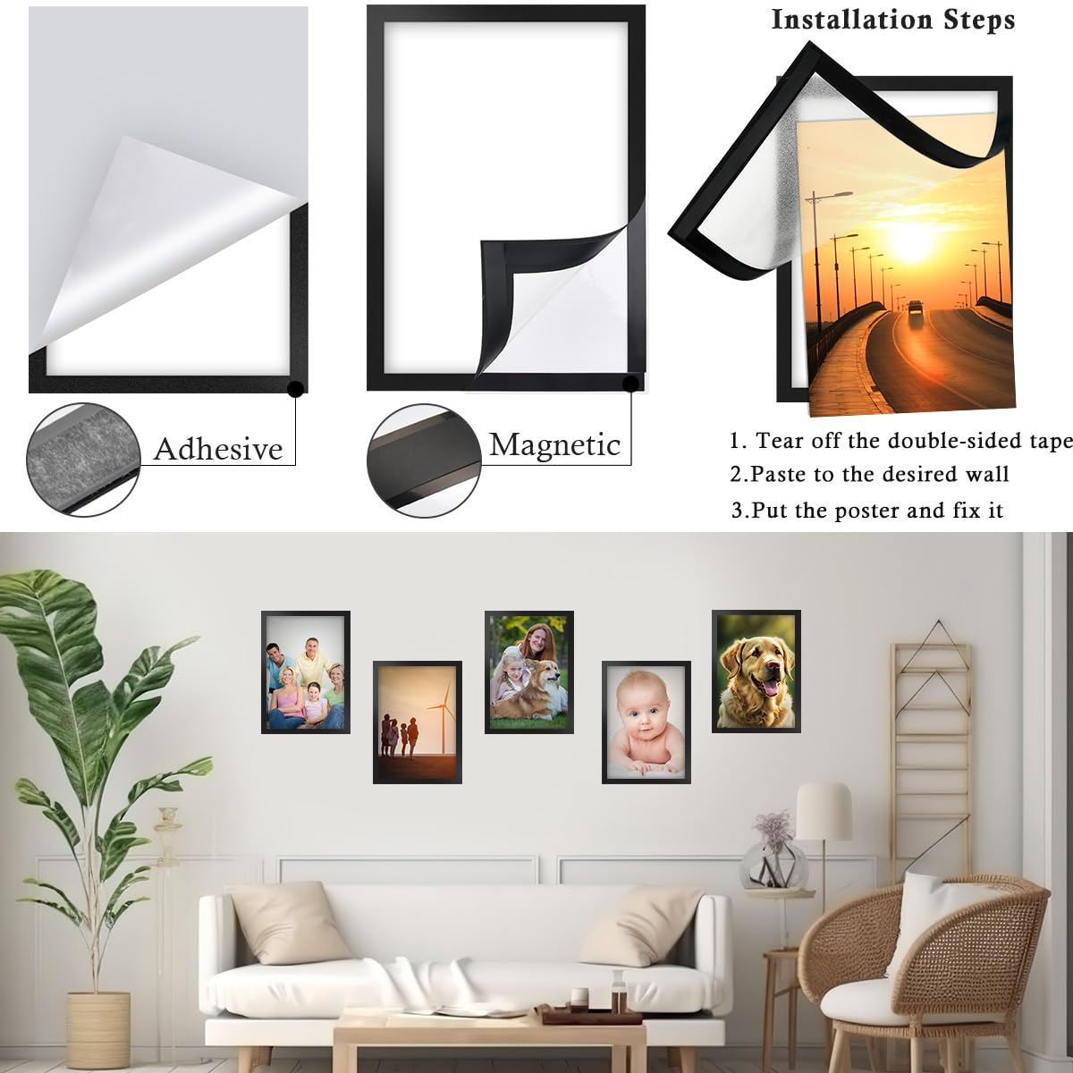 20 szt. Magnetyczne ramki na zdjęcia A4, samoprzylepne magnetyczne ramki na obrazy, magnetyczna ramka na plakaty, magnetyczna ramka na papier A4 do wyświetlania obrazów, zdjęć, obwieszczeń