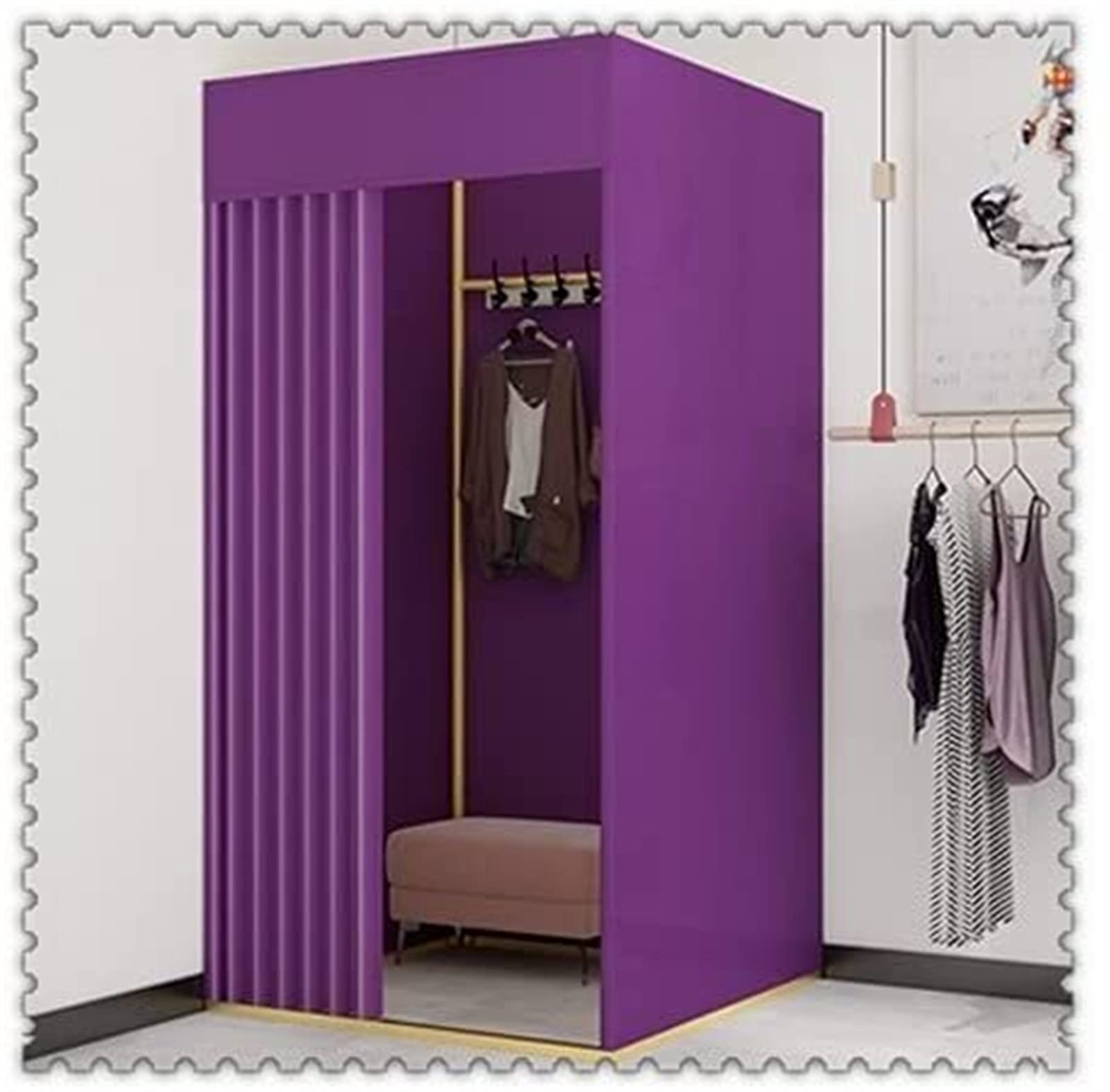HAO KEAI Portable Dressing Room Clothing Store Fitting Room,Temporary Activities Locker Room, Privacy Curtain Panel Changing Tent Square Golden Iron Frame For The Mall,Outdoor Booth