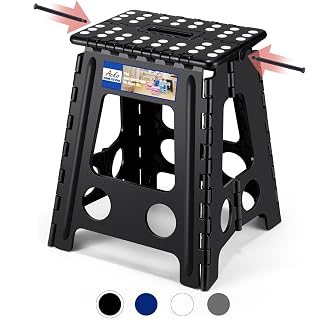 ACKO Folding Step Stool Foldable 16 Inch 400 lbs Capacity, Plastic Stools for Adults and Kids, Collapsible Stools for Kitchen, Stepping Stool with Handle, Black,1 PC - Amazon product rated Grade A