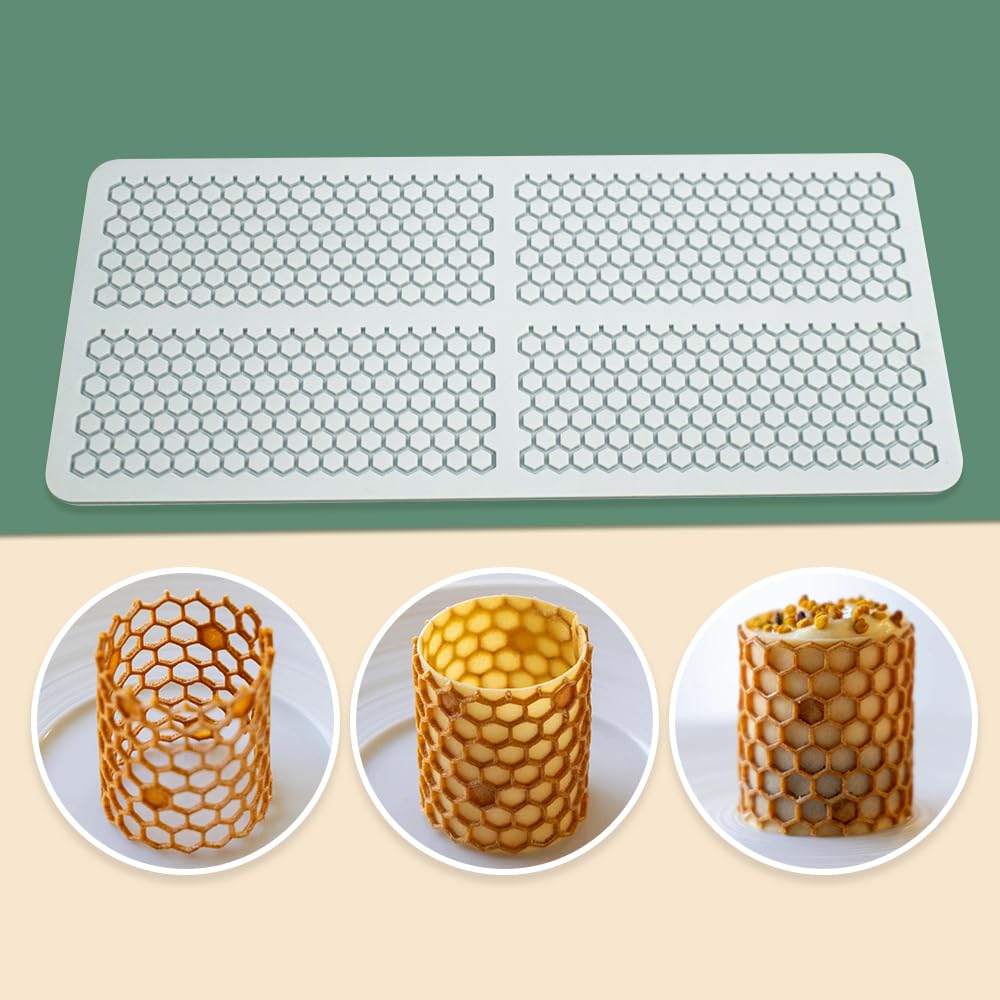 Silicone Fondant Lace Mat, Sugar Craft Impression Forma jadalne ciasto Molekularna Kuchnia Dekorowanie, 4 otwory plaster miodu