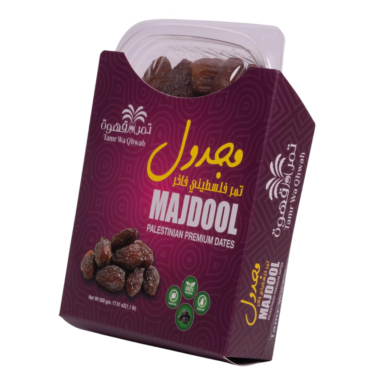 Tamr Wa Qhwah Majdool Palestinian Dates 500g - Naturally Sweet, No Sugar Added, Nutrient-Rich Snack, Great for Gifting & Baking