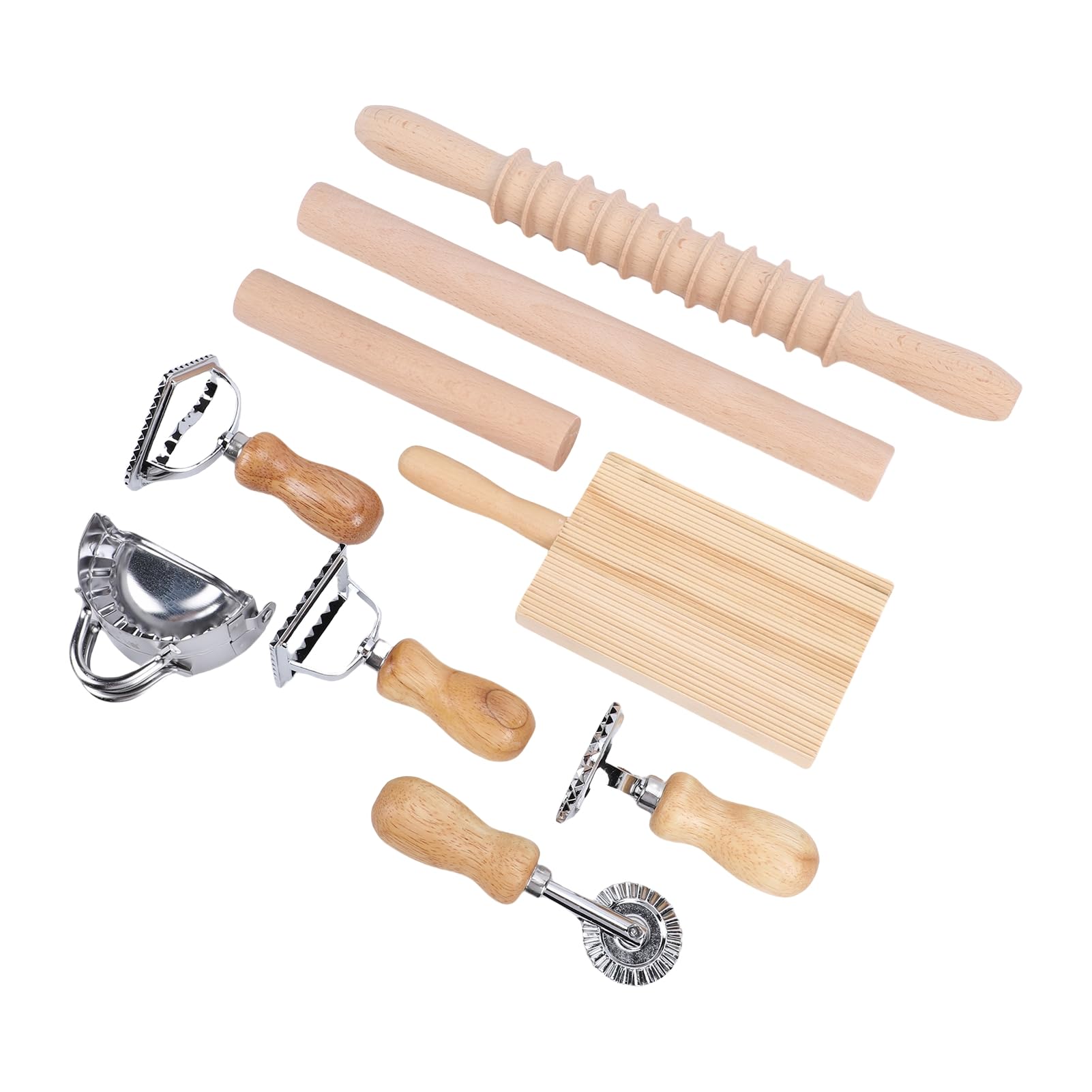 Kit di Strumenti per Fare la Pasta per Gnocchi, Taglierino per Ravioli, con Legno di Faggio, Set di Rulli per Pasta in Acciaio Inox, Tagliere per Gnocchi, per Cucinare, Cuoc