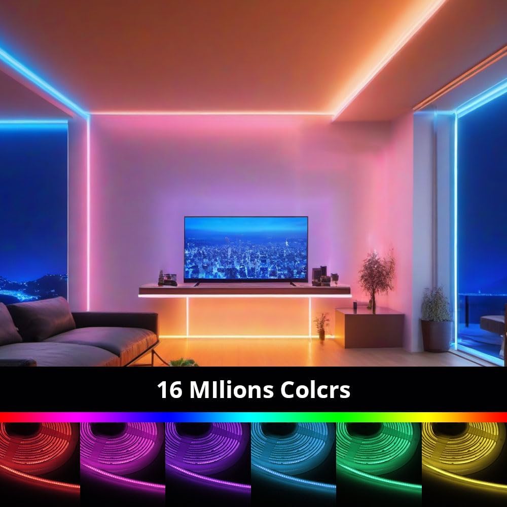 Matter WiFi COB LED Strip Lights, RGBCW Smart Light Strip for Alexa Google Home Siri, IP65 Waterproof, Color Changing, Cuttable, for Home DIY, Living Room, Bedroom (32.8ft)