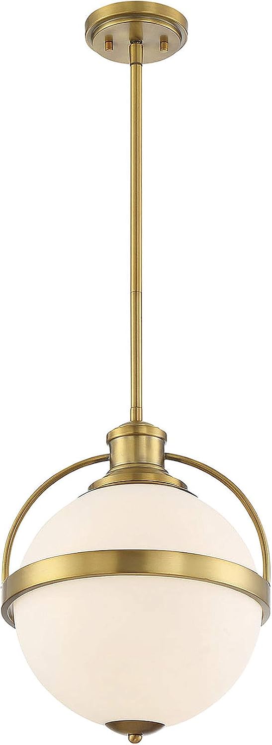 Savoy House 7-3102-1-322 Westbourne Vintage-Inspired White Opal Glass Orb Pendant, 1-Light 60 Watt, 17" H x 13" W, Warm Brass