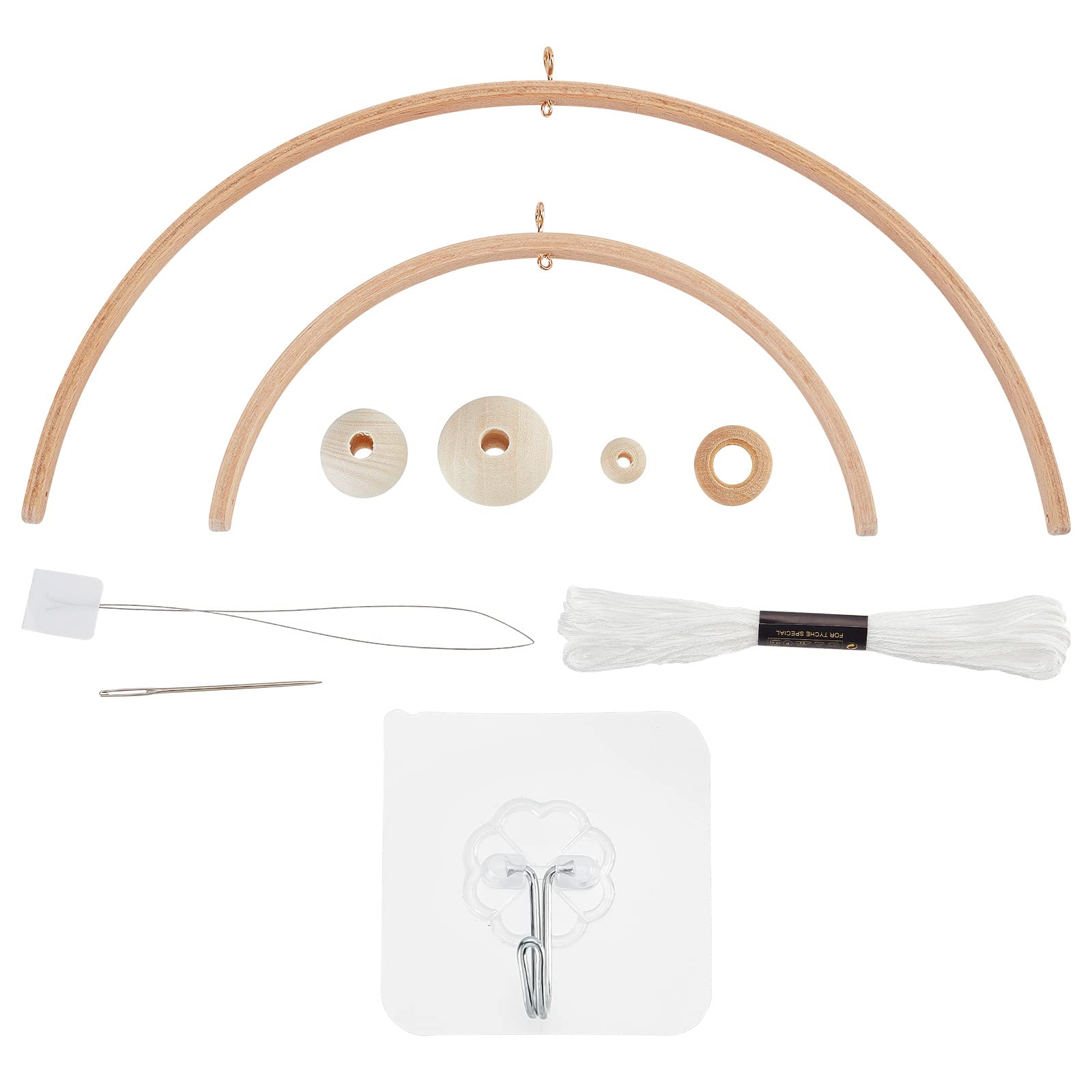 beinkmake Nursery Wooden Frame DIY Handmade Kit Crib Mobile Wind Chime Bed Wood Mobile Hanger Wooden Frame Ornaments Handmade Kit, Round