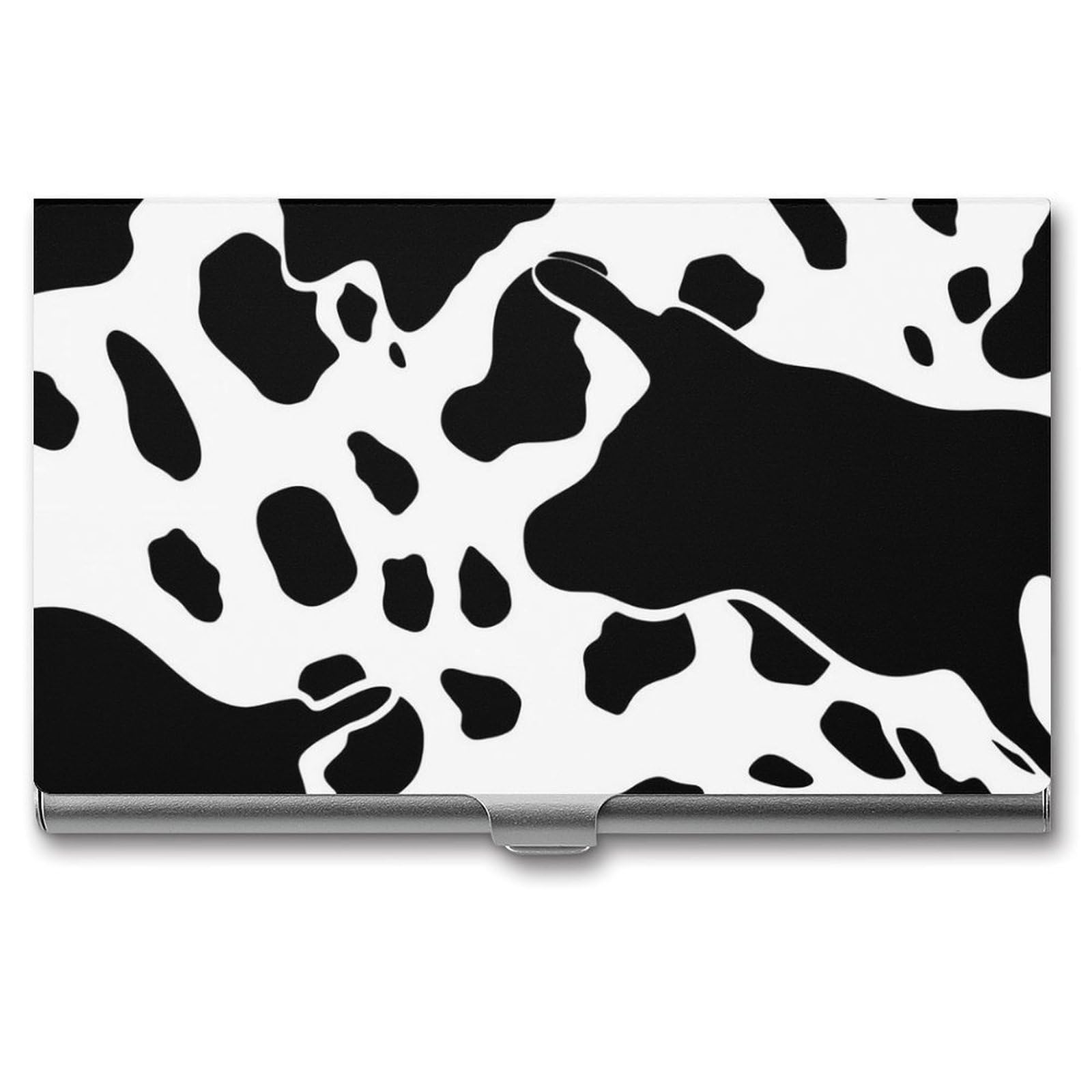 DWVTSLH Black And White Cow Print Business Card Holder, Slim Portable Metal Business Card Case Pocket Wallet Professional Name Cards Holder for 22-30 Cards, Credit Card ID Case/Holder for Men Women