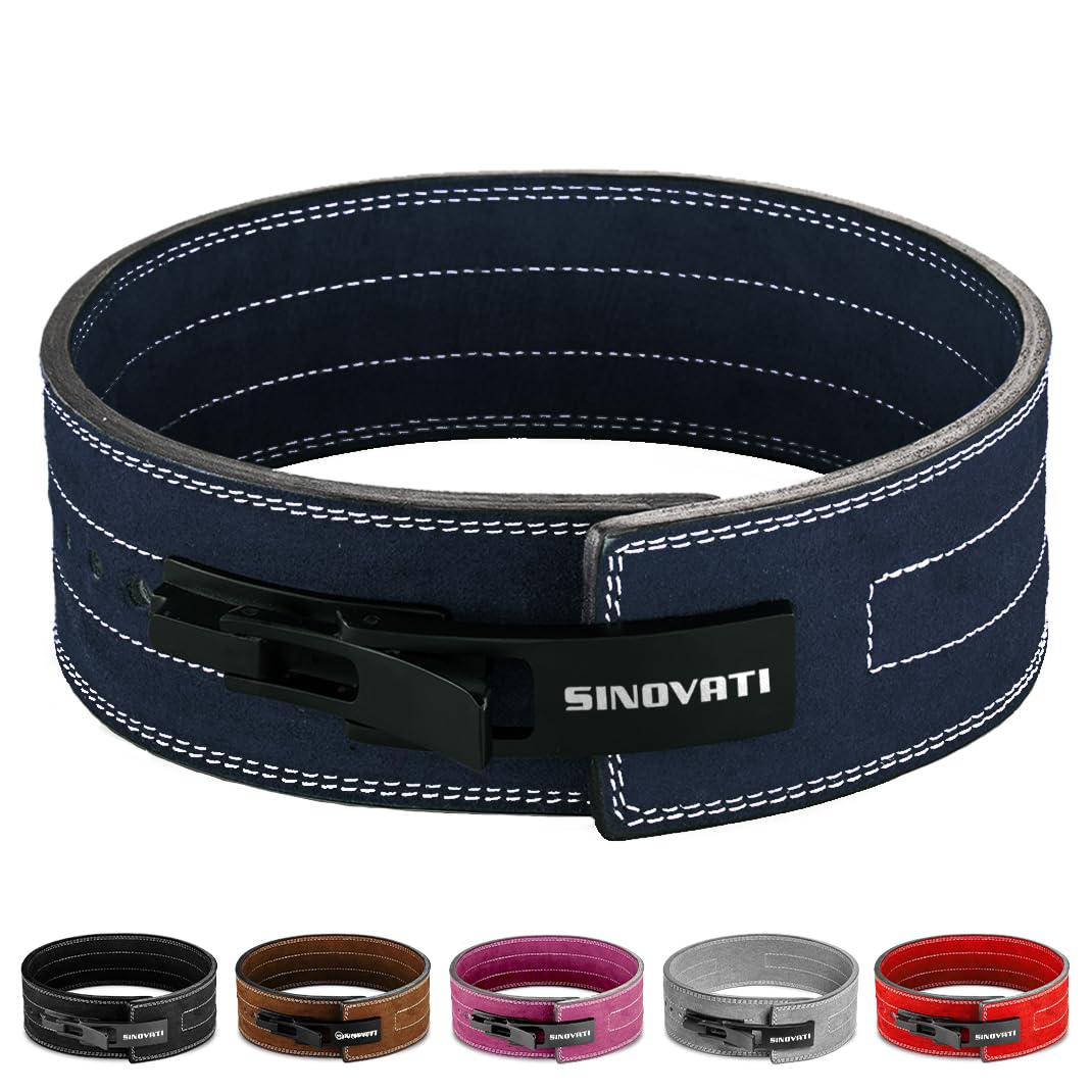 SINOVATI Premium Gewichthebergürtel KDK Gürtel aus Echtleder mit Schnalle, Weightlifting Lever Belt für Fitness Powerlifting Krafttraining Bodybuilding, 8.5cm / 10cm Höhe, Frauen und Männer (Blau, S)