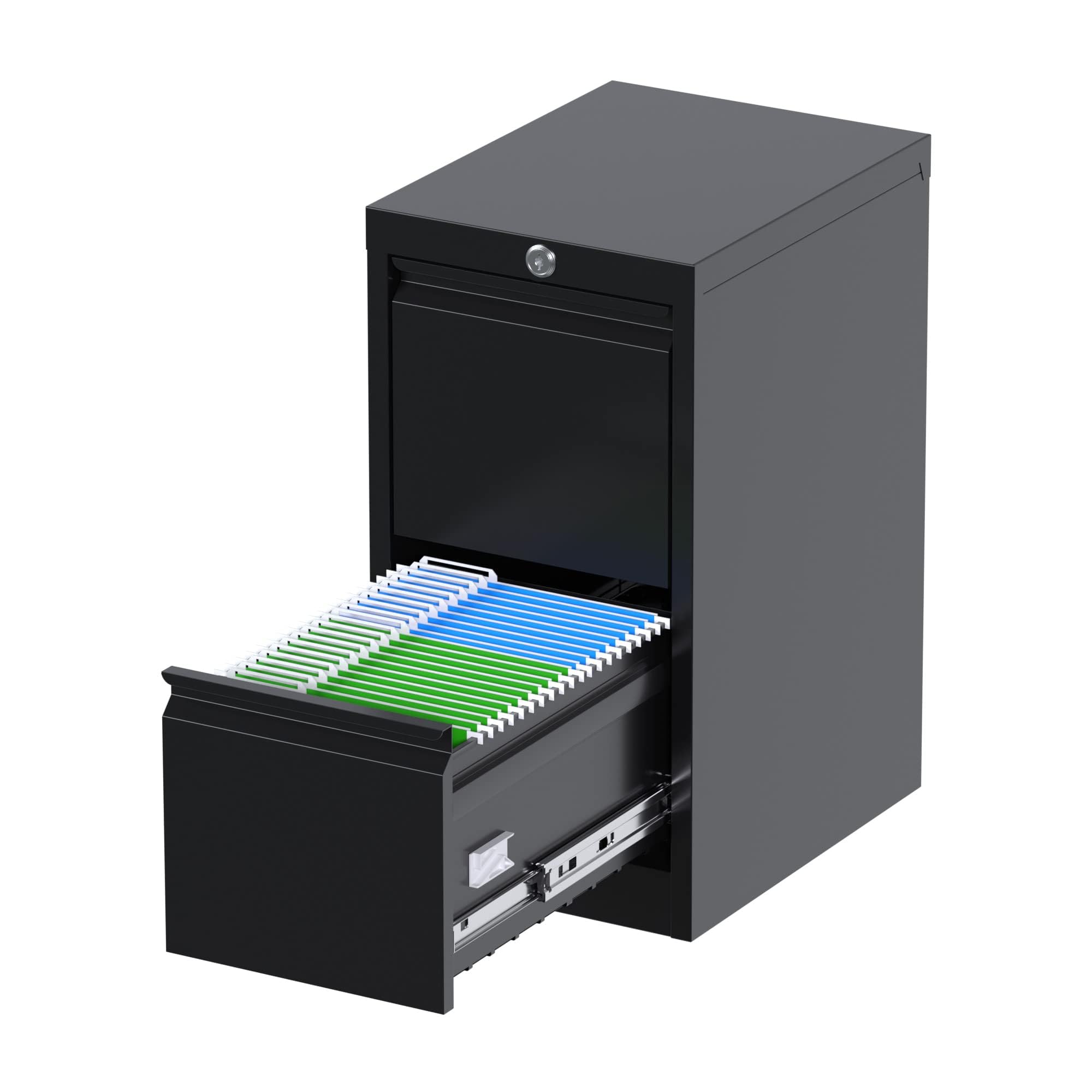 Reemoon Metal File Cabinet with Lock, Drawers Vertical Filing Stoage Cabinets for Home Office, Small and Narrow Filing Cabinet for Hanging Letter/Legal/A4 Folders (Black, 2 Drawers)