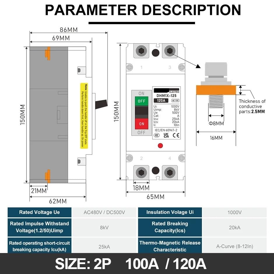 Interruttore automatico, DC MCCB 500V 25KA Interruttore solare scatolato 125A 160A 200A 250A(100a)