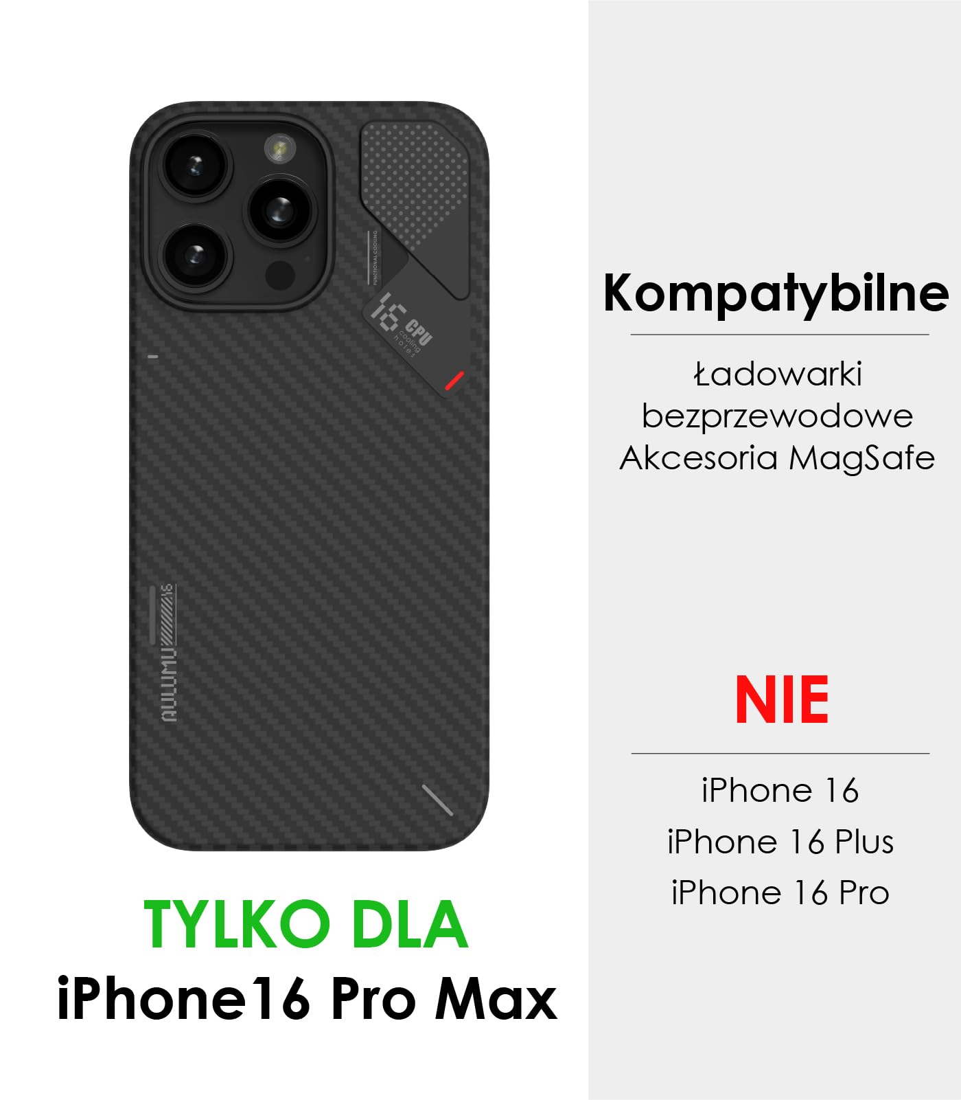 Aulumu A16 Etui z Włókna Aramidowego dla iPhone 16 Pro Max | Ultra Cienkie | Prawdziwe Chłodzenie | Kompatybilne z MagSafe